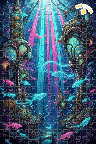 Teona Ahşap لغز خشبي مؤطر ذو طبقتين بتصميم لوحة زيتية لمنطقة تحت البحر الساحر...