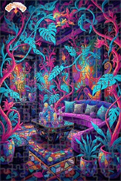Teona Ahşap Psychedelic Forest Room Double-Layer Framed Wooden Puzzle 150 Pie...