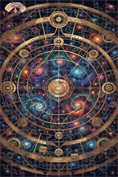 Teona Ahşap Mysterious Cosmic Wheel Oil Painting Lookalike Double Layer Frame...