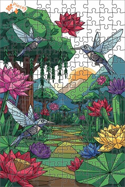 Teona Ahşap Mechanical Garden of the Hummingbirds Double Layer Framed Wooden ...