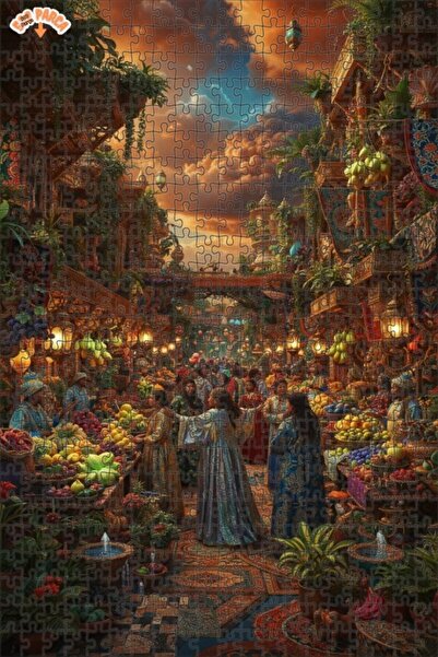 Teona Ahşap لغز خشبي مؤطر بطبقتين بمظهر لوحة زيتية لسوق الشرق الخيالي 500 قطع...