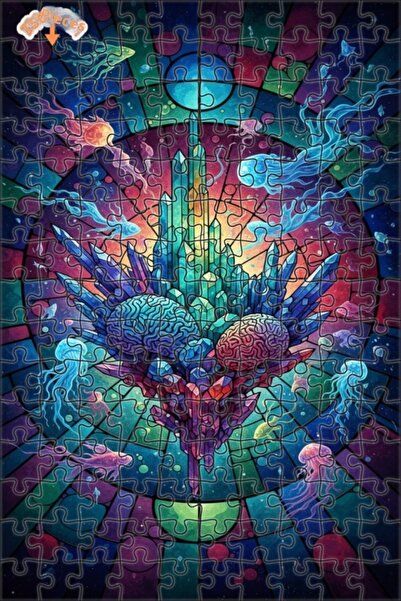 Teona Ahşap Mysterious Crystal Brain Jellyfish Art Double Layer Framed Wooden...