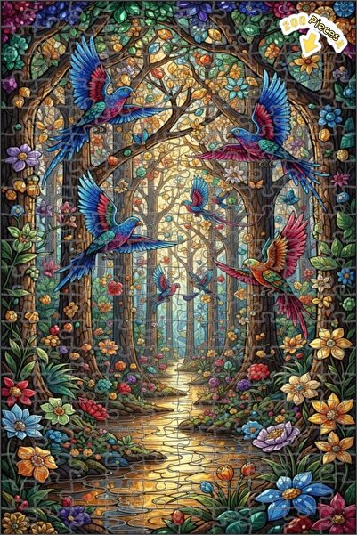 Teona Ahşap لغز خشبي ملون على شكل طيور الغابة ذو طبقتين 200 قطعة 25x35