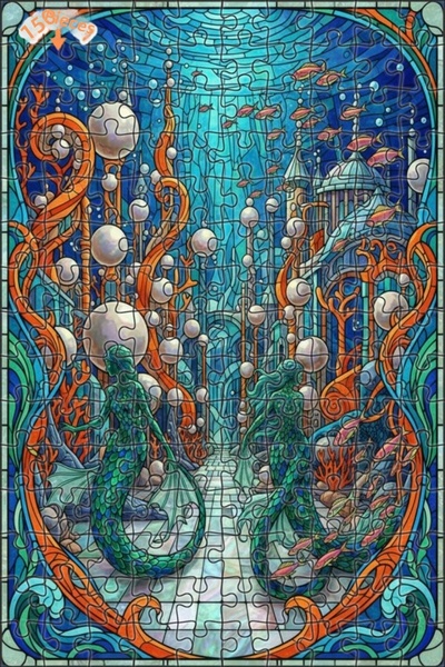 Teona Ahşap Magical Mermaid Castle Glass Mosaic Look Wooden Puzzle 150 Pieces...