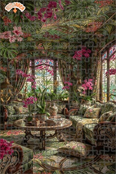 Teona Ahşap Magical Forest Pavilion Oil Painting Look Double-Decker Framed Wo...