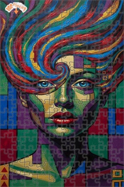 Teona Ahşap Colorful Woman Portrait Oil Painting Look Modern Double-Decker Fr...