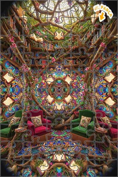 Teona Ahşap لغز فني على شكل مكتبة الغابة الغامضة بتصميم لوحة زيتية 50 قطعة 15x25