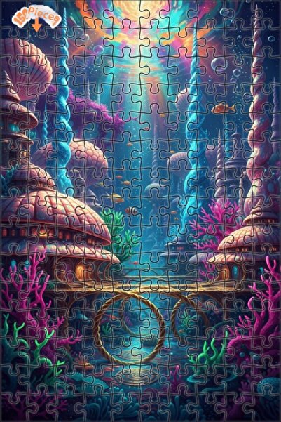 Teona Ahşap Dream Underwater City Oil Painting Lookalike Double-Layer Framed ...