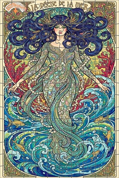 Teona Ahşap Sea Goddess Artwork Lookalike Double Layer Framed Wooden Puzzle 1...
