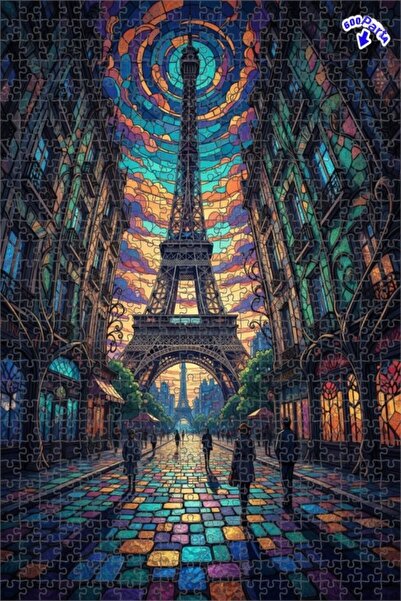 Teona Ahşap لغز خشبي مؤطر بطبقتين من فن الزجاج الملون بتصميم باريس سباركلي، 6...