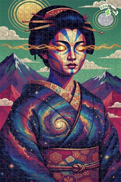 Teona Ahşap لوحة زيتية لشخصية جيشا فضائية ذات مظهر فني حديث، لغز خشبي مؤطر ذو...