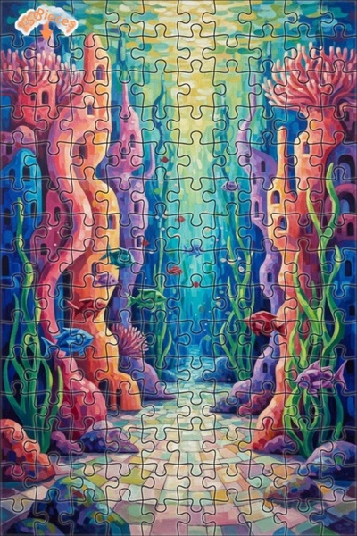 Teona Ahşap لغز فني على شكل مدينة سحرية تحت البحر بألوان زيتية 150 قطعة 20x30