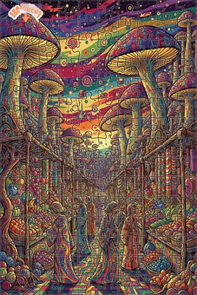 Teona Ahşap Colorful Mushroom Market Double Layer Framed Wooden Puzzle 150 Pi...