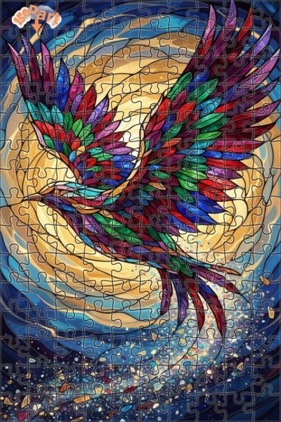 Teona Ahşap لغز خشبي مؤطر بطبقتين بتصميم طائر يطير مع ريش ملون 150 قطعة 20x30