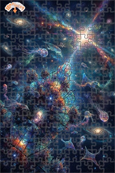 Teona Ahşap لغز خشبي فني على شكل مخلوقات بحرية كونية ملونة بالزيت 150 قطعة 20x30