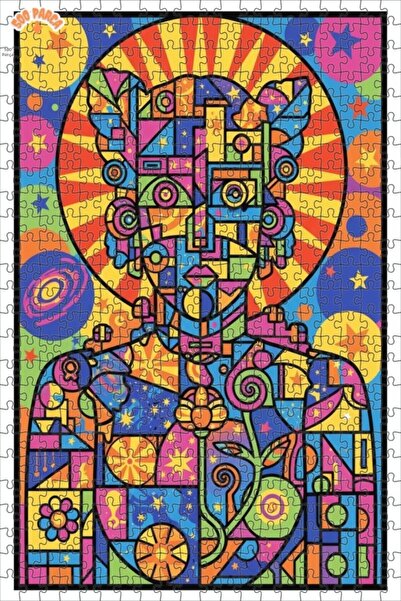 Teona Ahşap لغز خشبي ملون بتصميم فني هندسي فلكي مزدوج الطبقات 500 قطعة 50x30