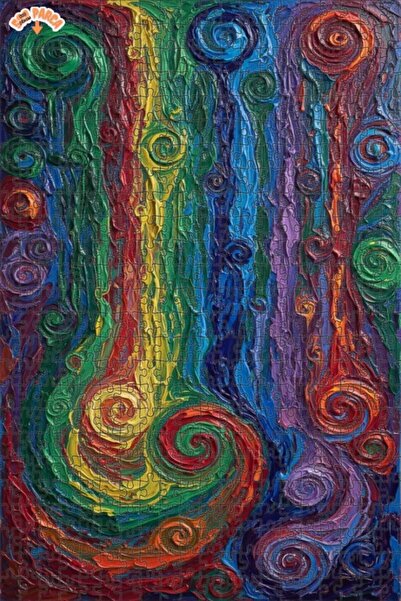 Teona Ahşap Rainbow Hurricane Oil Painting Lookalike Double Layer Framed Wood...