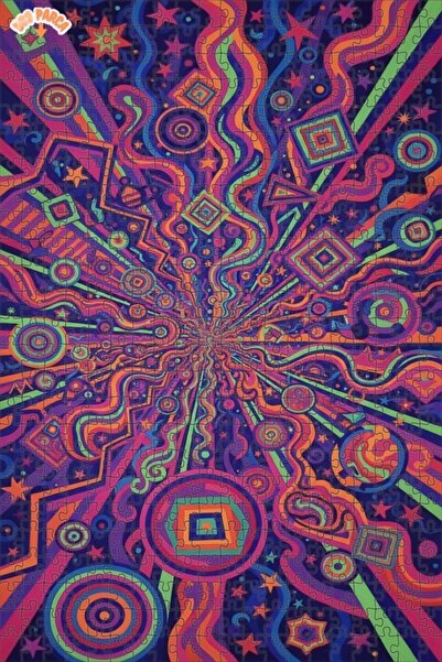 Teona Ahşap Psychedelic Patterned Double Layer Framed Wooden Puzzle 500 Piece...