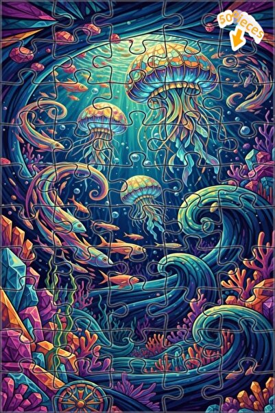 Teona Ahşap لغز خشبي مؤطر ذو طبقتين مستوحى من فن قنديل البحر السحري 50 قطعة 1...