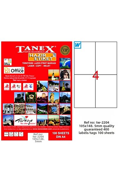 Tanex ملصق ليزر 100 YP 105x148,5 نسخة ليزر نافثة للحبر TW-2204