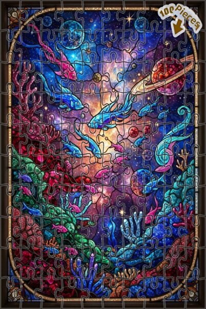 Teona Ahşap لغز خشبي بإطار مزدوج الطبقات على شكل أسماك ملونة من الكون 100 قطع...