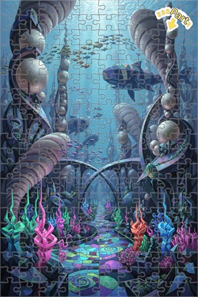 Teona Ahşap لغز المدينة الغامضة تحت الماء، طباعة فنية، لغز خشبي ذو طبقتين، لغ...