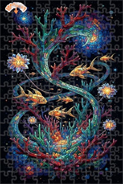 Teona Ahşap Magic Coral Forest Fish Art Double Layer Framed Wooden Puzzle 150...