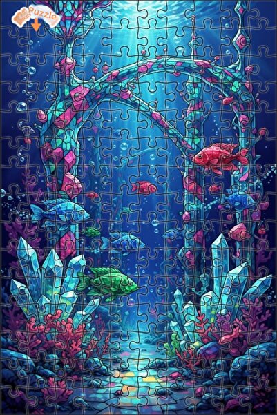 Teona Ahşap Magical Crystal Undersea Passage Watercolor Look Art Puzzle 150 P...