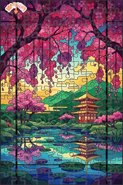 Teona Ahşap Japanese Spring Blooming Pagoda Double Layer Framed Wooden Puzzle...