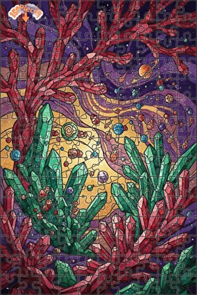 Teona Ahşap Galactic Crystal Garden Glass Mosaic Look Double-Decker Framed Wo...