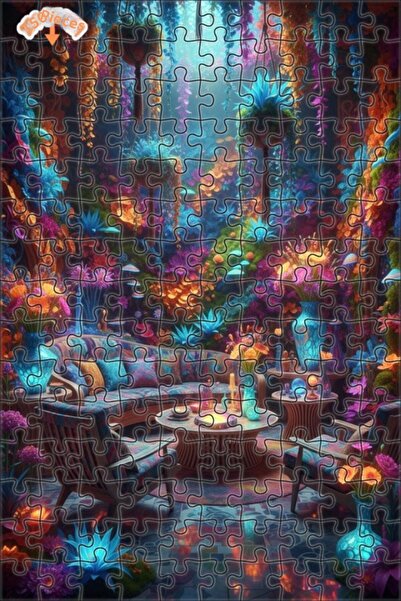 Teona Ahşap Magical Forest Garden Oil Painting Look Double Layer Framed Woode...