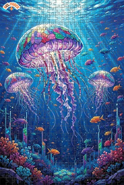 Teona Ahşap لغز خشبي ملون على شكل قنديل البحر ذو طبقتين مؤطرتين 500 قطعة 50x30