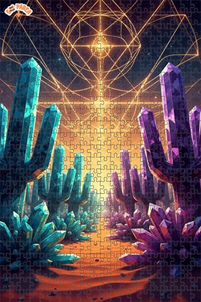 Teona Ahşap Crystal Cacti Double Layer Framed Wooden Puzzle 500 Pieces 50X30