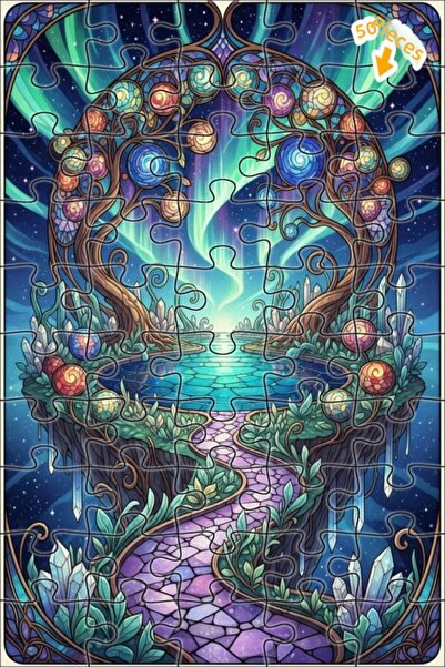 Teona Ahşap لغز خشبي مؤطر على شكل شجرة أورورا السحرية مكون من طبقتين 50 قطعة ...