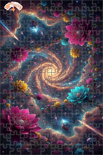 Teona Ahşap Galactic Flower Garden Oil Painting Look Double Layer Framed Wood...