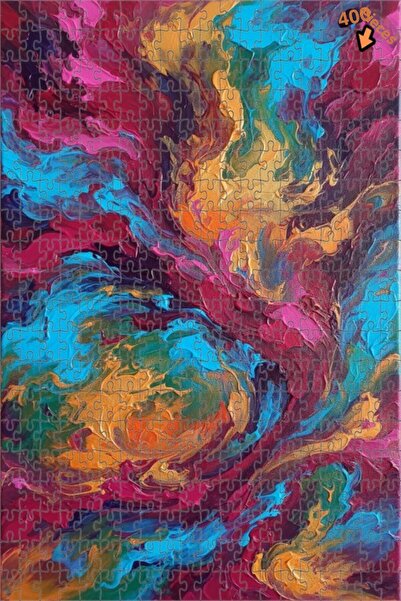 Teona Ahşap لغز خشبي مؤطر ذو طبقتين بمظهر فني تجريدي بألوان نابضة بالحياة 400...