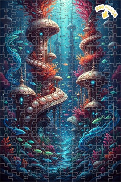 Teona Ahşap لغز خشبي مؤطر ذو طابقين بتصميم مدينة أتلانتس تحت الماء 200 قطعة 2...