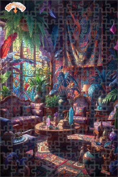 Teona Ahşap Bohemian Garden Dream Oil Painting Look Double Layer Framed Woode...