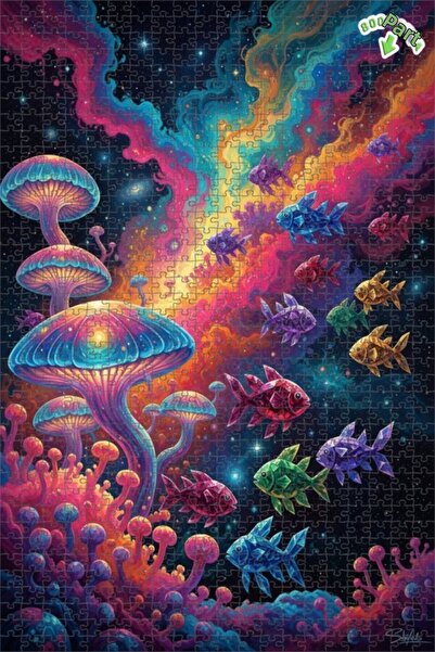 Teona Ahşap فطر كوني ملون وسمك كريستالي، لغز خشبي مؤطر بطبقتين، 800 قطعة، 70x...