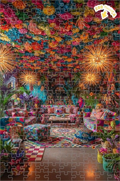 Teona Ahşap لغز خشبي لغرفة المعيشة بتصميم بوهيمي أنيق مع سقف مزين بالزهور الم...