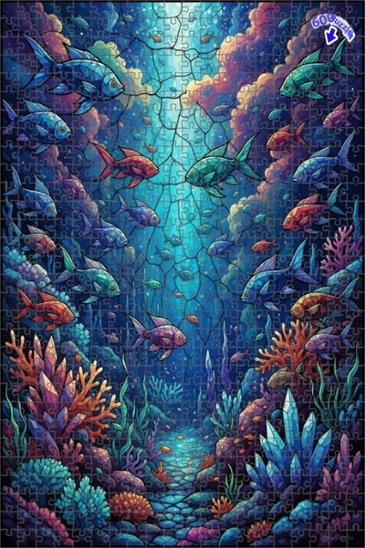 Teona Ahşap لغز خشبي مؤطر بتصميم فني للأسماك الملونة تحت البحر، ذو طابقين، 60...