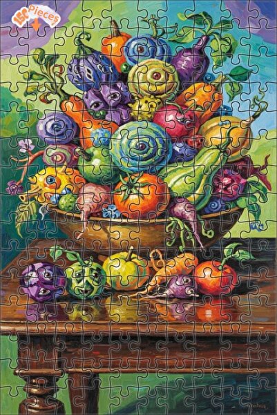 Teona Ahşap Fantastic Fruit Vegetable Dream Oil Painting Look Double-Layer Fr...