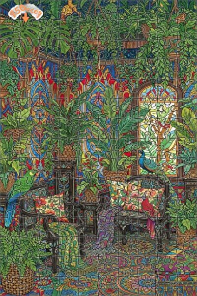 Teona Ahşap Tropik Bahçe Inspired Parrot and Peacock Double-Layer Framed Wood...