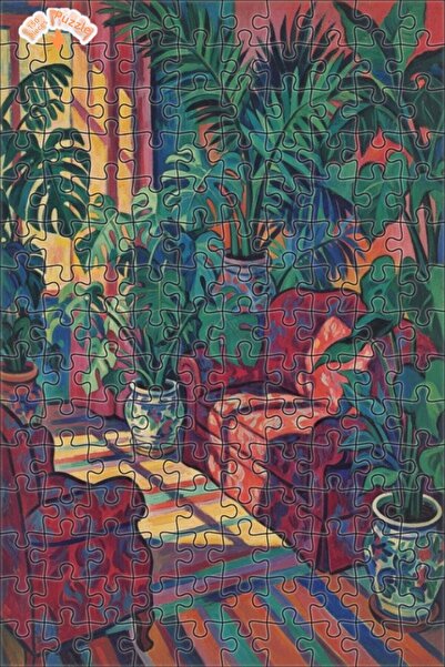 Teona Ahşap Tropik Salon Oil Painting Look Wooden Puzzle Double Layer Framed ...