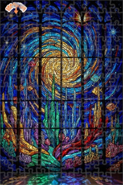 Teona Ahşap Ocean Swirl Magical Scene Double-Layer Framed Wooden Puzzle 150 P...