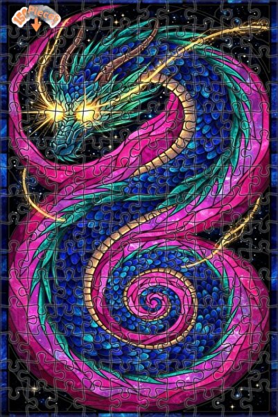 Teona Ahşap لغز خشبي مؤطر بطبقتين من فن الزجاج الملون على شكل تنين سحري 150 ق...