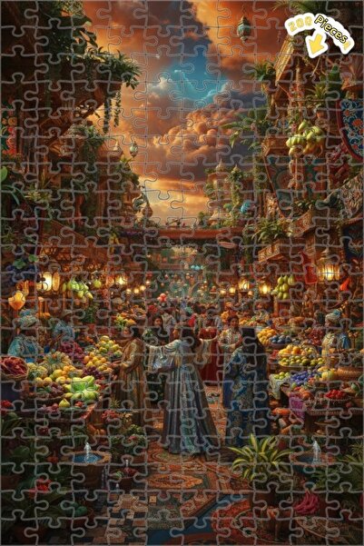 Teona Ahşap لغز خشبي بإطار ذو طابقين بمظهر لوحة زيتية لسوق الشرق الخيالي 200 ...