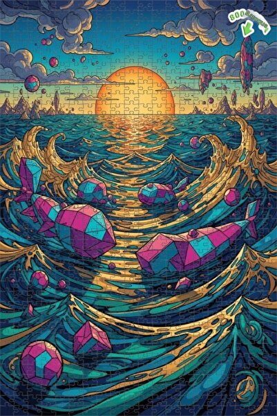 Teona Ahşap لغز خشبي مؤطر ذو طبقتين بتصميم أسماك هندسية سحرية تبدو كلوحة زيتي...