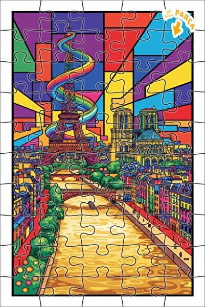 Teona Ahşap برج إيفل ونوتردام، لوحة فنية خشبية ملونة ذات طابقين، 50 قطعة، مقا...