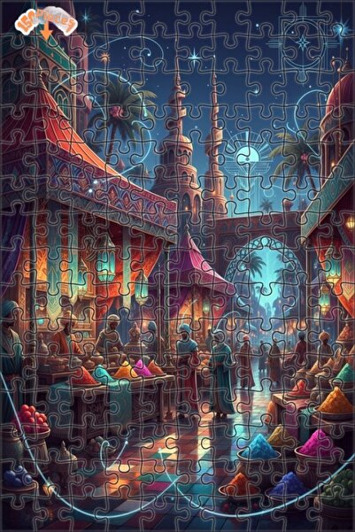 Teona Ahşap لغز خشبي مؤطر بطبقتين بمظهر لوحة زيتية لسوق الشرق السحري 150 قطعة...